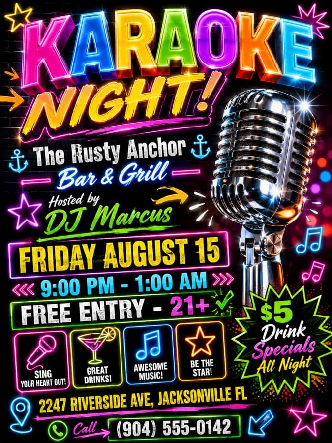 AI-looking karaoke night flyer